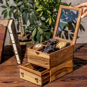Horlogedoos voor heren / Houten horlogekast / Horlogekast / Verjaardagscadeaus voor vriend gepersonaliseerd / 5e verjaardagscadeau voor hem hout