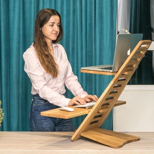 Adjustable Wood Laptop Stand / Standing Desk Converter / Workstation Deskstand / Furniture home office desk / Handmade Gift for Teacher