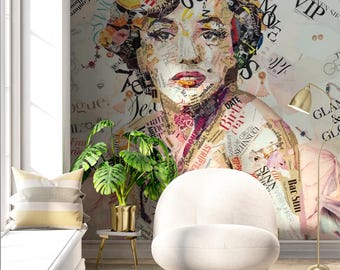 Marilyn Monroe Pastel Colors Art Wallpaper, Peel and Stick Mural Wallpaper, Removable Wallpaper Art, Vintage Wallpaper, Home Decor Wall Art