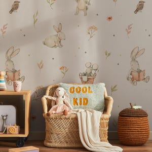 Schlafende Hasen Kinderzimmer Tapete, Kindertapete Schälen und Aufkleben Wandbild, Kinderzimmer Tapete, Abnehmbare Tapete, Kinderzimmer Wandkunst Dekor