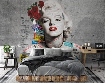 Marilyn Monroe Women Art Wallpaper, Peel and Stick Mural Wallpaper, Removable Wallpaper Art, Vintage Wallpaper, Home Decor Wall Art