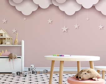 3D Pink Clouds Girl Nursery Wallpaper, Kids Wallpaper Peel and Stick Mural, Nursery Wallpaper, Removable Wallpaper, Nursery Wall Art Decor