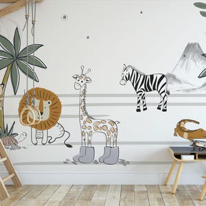 König der Löwen Safari Tiere Tapete, Kinder Tapete Schälen und Aufkleben Wandbild, Kinderzimmer Tapete, Abnehmbare Tapete, Kinderzimmer Wandkunst Dekor