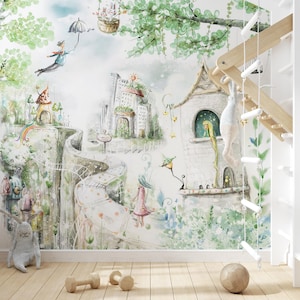 Carta da parati storica per bambini Castle Pixie, carta da parati per bambini staccabile e attaccabile, carta da parati per bambini, carta da parati rimovibile, decorazione artistica per pareti per bambini