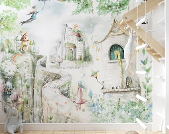 Castle Pixie Historic Nursery Wallpaper, Kids Wallpaper Peel and Stick Mural, Nursery Wallpaper, Removable Wallpaper, Nursery Wall Art Decor