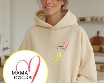 Felpa con cappuccio premium MAMA ROCKS: perfetta per la festa della mamma o per i compleanni | La mamma è la migliore