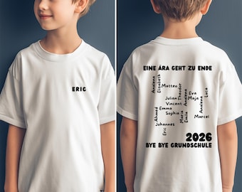Graduación de primaria – Camiseta con todos los nombres – Camiseta grupal del último día de clases – Graduados – "Una era llega a su fin"