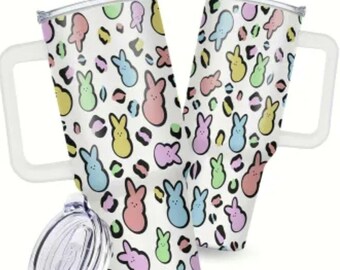 Adorable Pastel Bunny And Leopard Print Easter Tumbler - 40 OZ