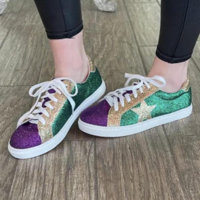 Silver Sequin Star Patch Lace Up Shoes main image 0