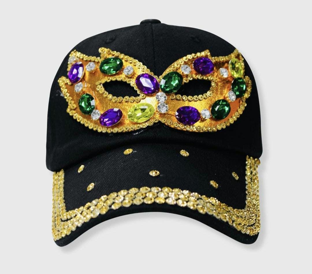 Black Mask Patch Mardi Gras Sequin Brim Baseball Cap Hat Black Mardi Gras Mask Sequin Baseball Cap | eBay main image 2