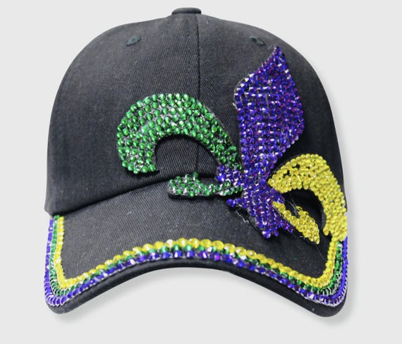Black Fleur De Lis Patch Mardi Gras Sequin Brim Baseball Cap Hat Fleur De Lis Sequin Patch main image 4