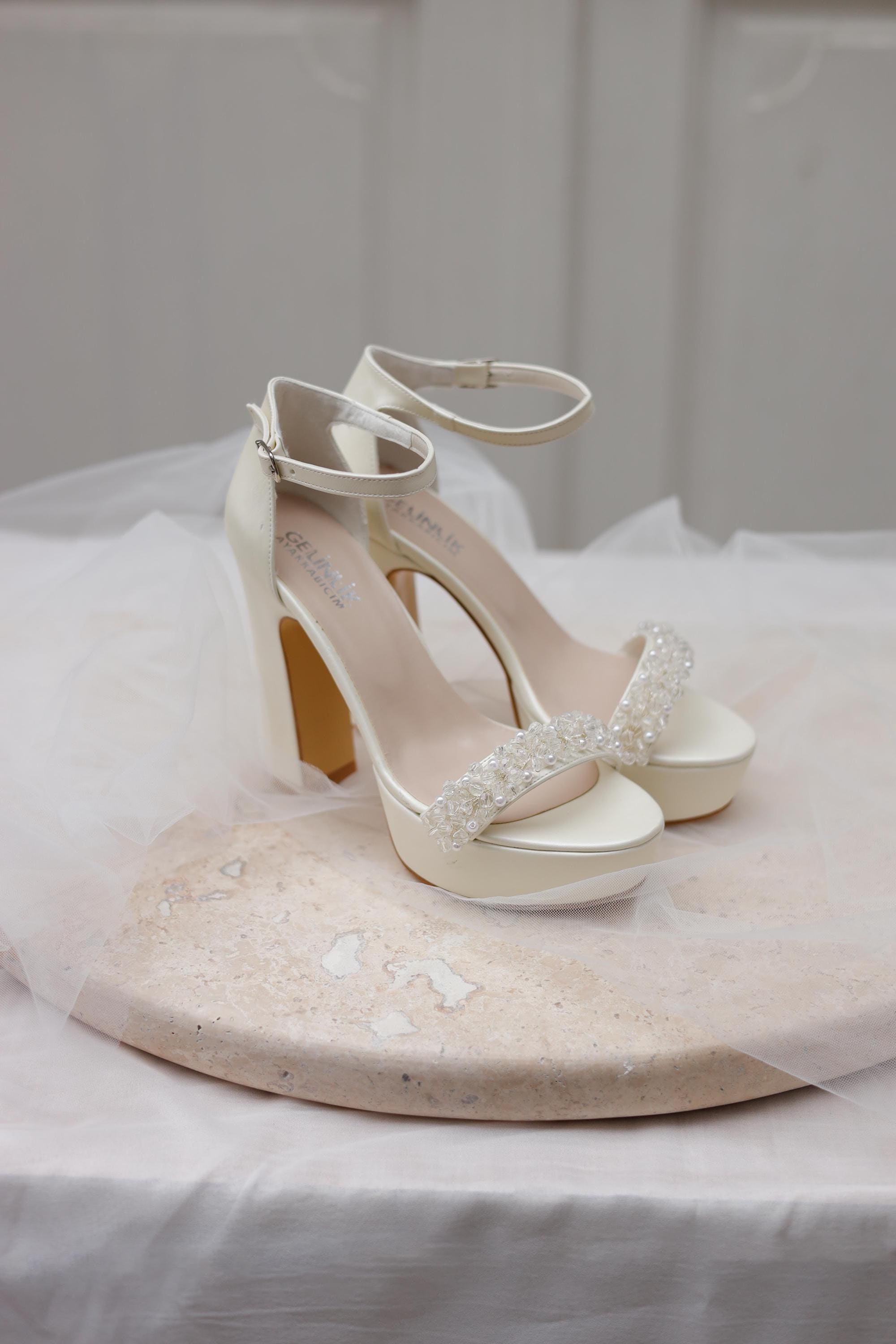 Plateau WeiÃƒÂŸe Schuhe Mit Dickem Absatz White Pearl Heels