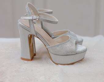 Platinum Textured Platform Heels: Elegant Wedding Shoes