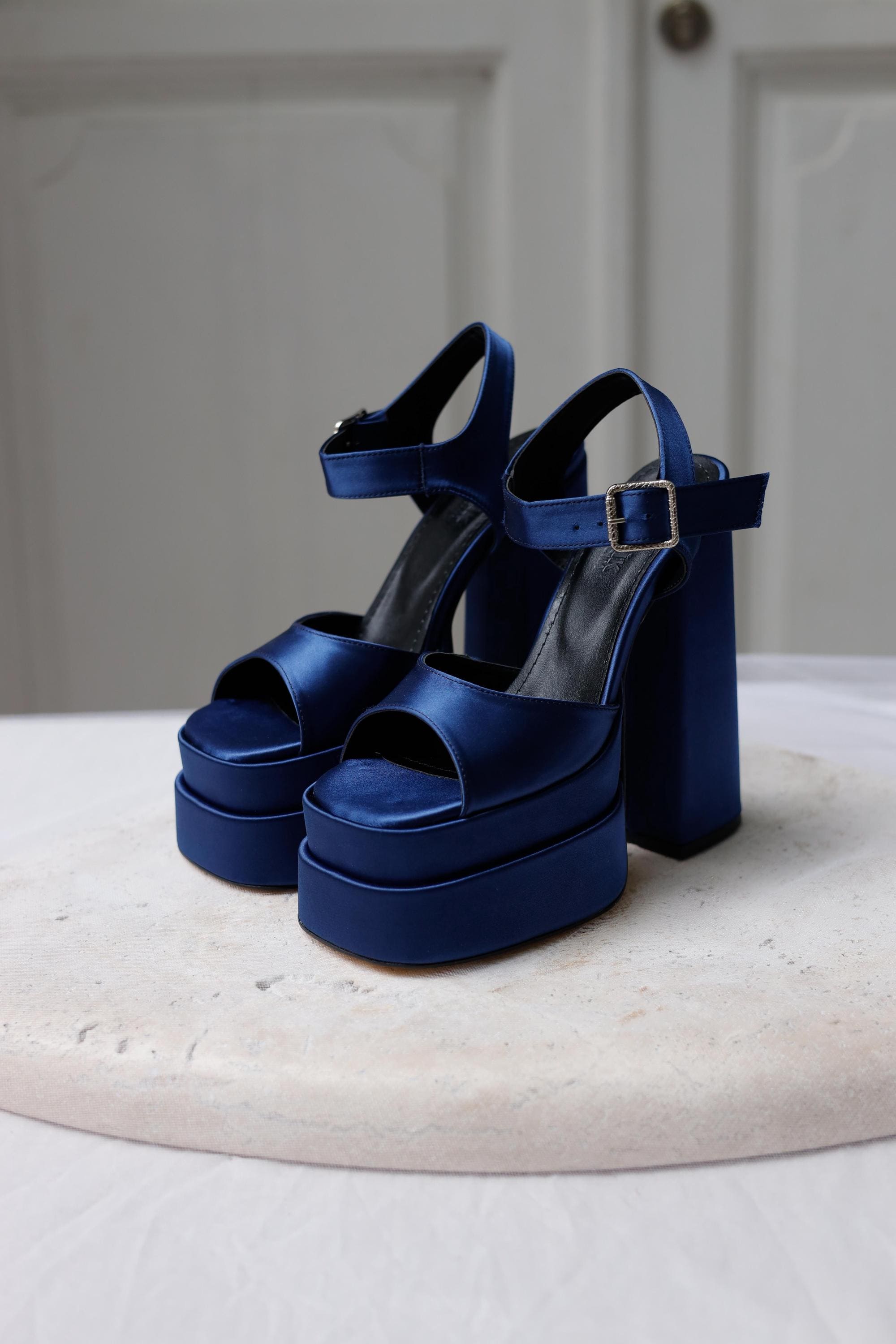 blue midi dress graduation Roger Vivier Blue Satin Crystal Buckle Pumps main image 1