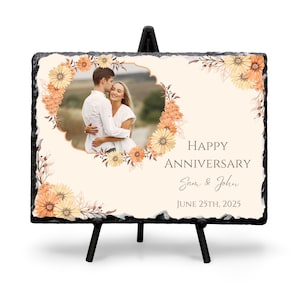 Personalized Wedding Anniversary Photo Slate Gift – Custom with Your Favorite Photo and Text –  for Couples, Husband, Wife, Parents