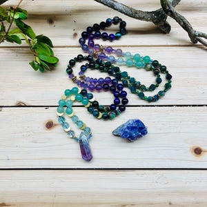Moon Rainbow Mala Necklace - Amethyst, Moss Agate & Adventurine