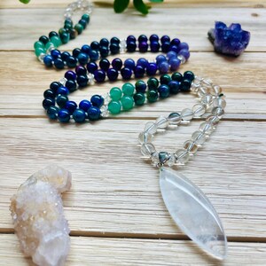 Celestial Radiance Mala Necklace - Tigerseye, Adventurine, Blue Goldstone, Lepidolite & Quartz