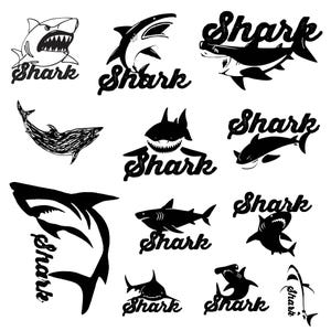 Shark Svg Bundle, Shark Clipart, Cute Shark Vector, Sea Creature Decal, Shark Cut Files, Shark Face Silhouette, Shark Silhouette, Shark PNG