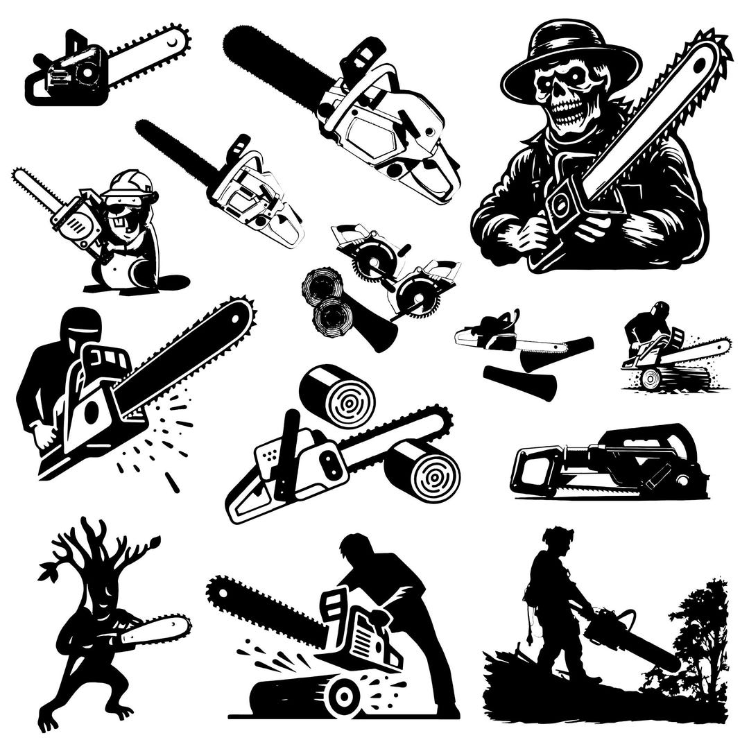 Chain Saw Svg Bundle, Logging Chainsaw Clipart, Wood Cutting Machine ...