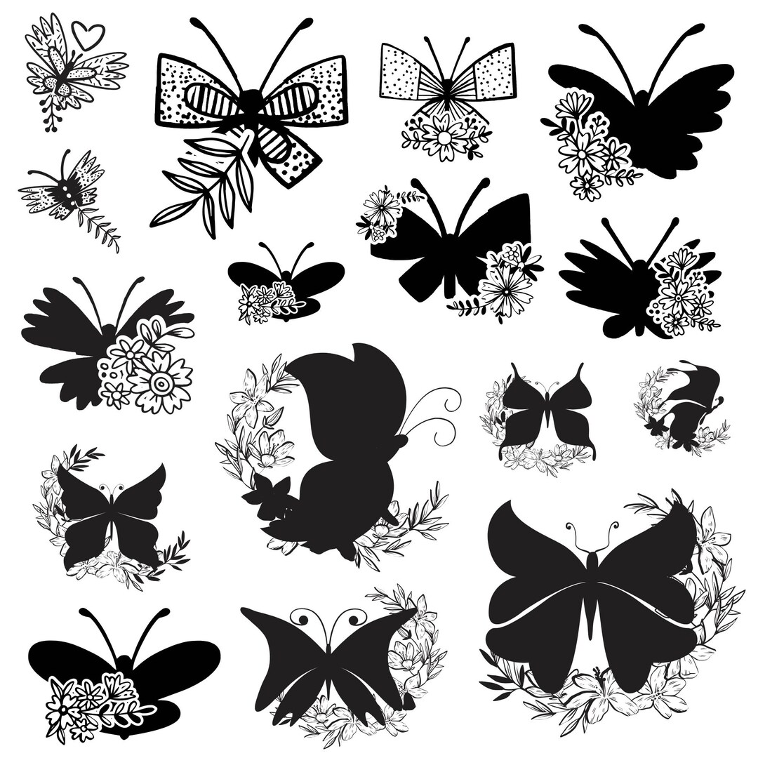 Butterfly Svg Bundle, Floral Butterfly Clipart, Butterfly Vector ...
