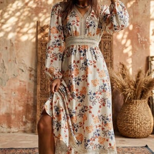 Long Floral Linen Dress With Sleeves - Etsy Long Floral Linen Dress With Sleeves - Etsy