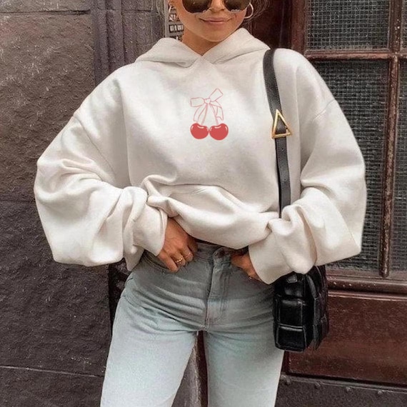 Kirsche Schleife Hoodie, Rote Kirsche und Schleife übergroßer