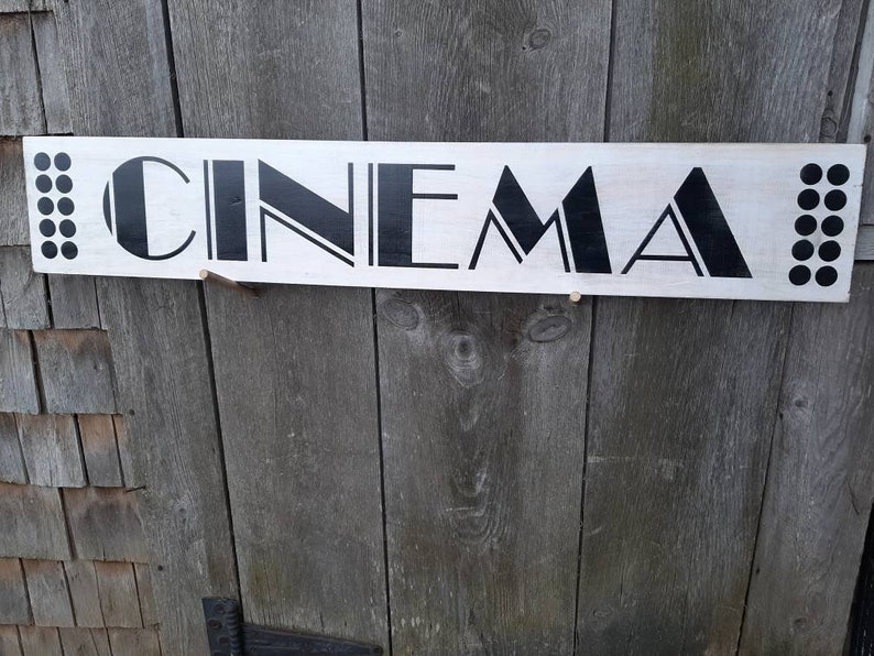 Cinema Sign Wooden Shabby Chic Painted Marquis Marquee movies Media room theatre zdjęcie 4