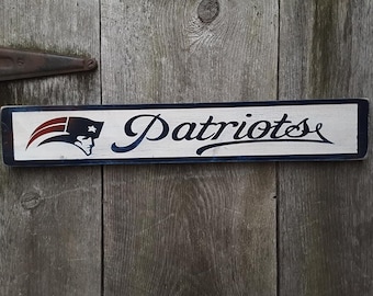 New England Patriots Sign Painted Wood Shabby Primitive Distressed Sign