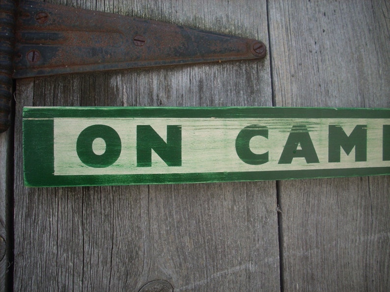 ON CAMP TIME Sign Shabby Primitive Painted Wooden Wood image 2