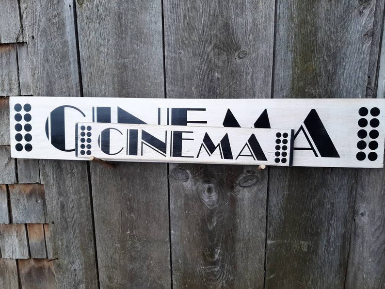 Cinema Sign Wooden Shabby Chic Painted Marquis Marquee movies Media room theatre image 3