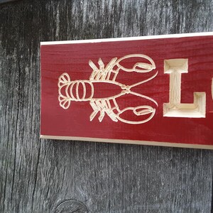 Carved Lobster Rolls Sign Red with natural lettering. Seafood Sign New England Sign Seashore Sign Nautical
