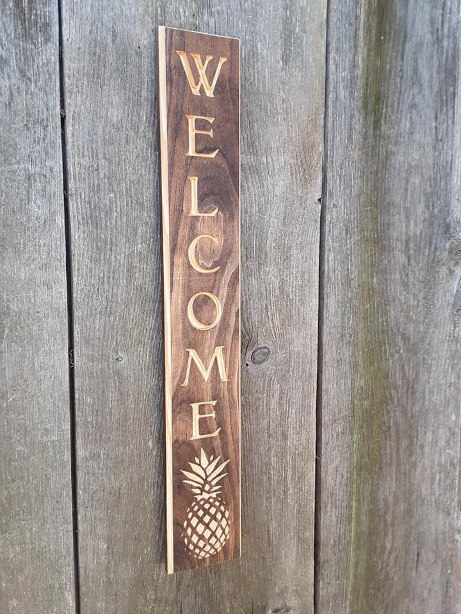 Routed Carved Engraved Welcome sign with pineapple Sign Black | Etsy