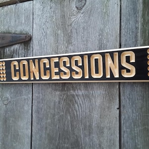 Routed Carved Engraved CONCESSIONS  Sign Black with natural lettering Home Theater Sign Cinema Sign Popcorn Sign