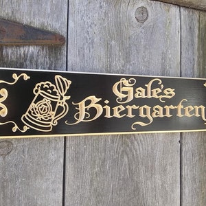 CUSTOM Carved Biergarten Sign Black with natural lettering Beer Sign German Sign
