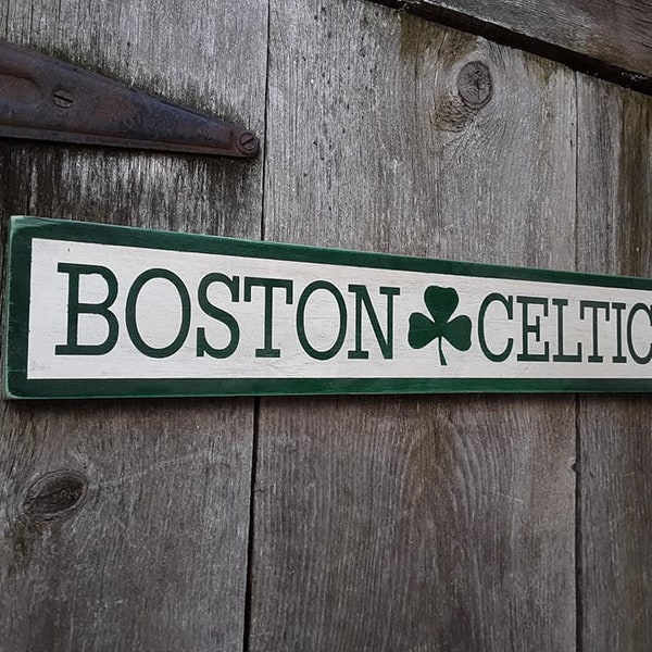 Boston Celtics Sign Painted Wood Shabby Primitive Distressed Sign