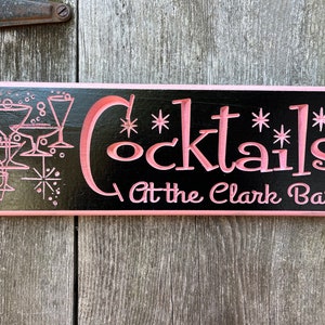 CUSTOM Carved MCM Cocktails sign 50s cocktails. MCM Barware