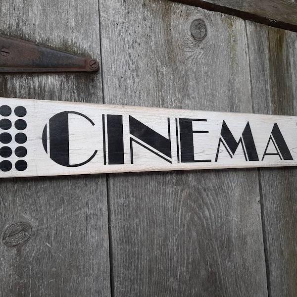 Cinema Sign Wooden Shabby Chic Painted Marquis Marquee movies Media room theatre