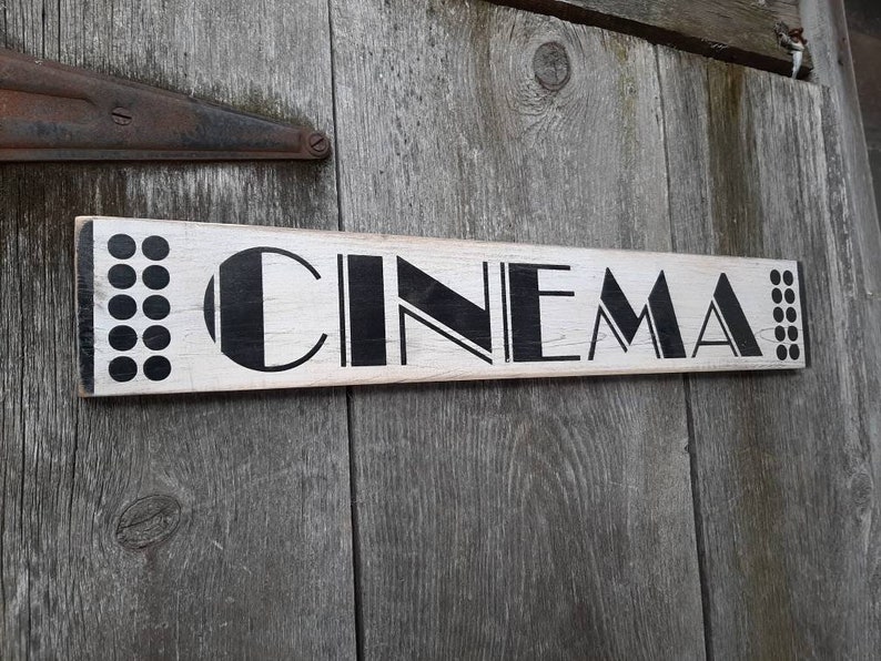 Cinema Sign Wooden Shabby Chic Painted Marquis Marquee movies Media room theatre image 1