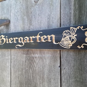 Routed Carved Engraved Biergarten Sign Black with natural lettering Beer Sign German Sign