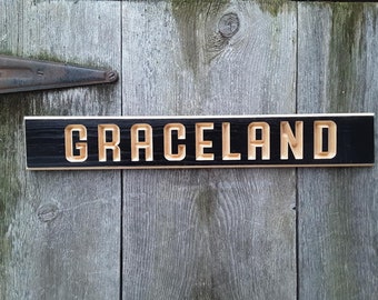 GRACELAND Carved/Routed Street Sign Fan Gift Painted wood sign Rock and Roll Sign 50s Sign