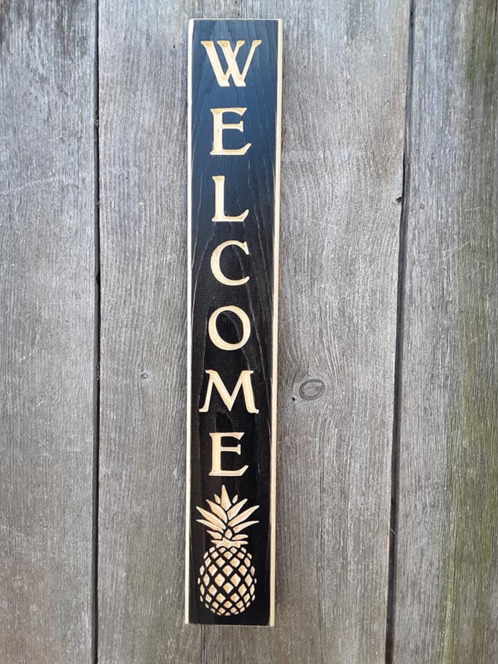 Routed Carved Engraved Welcome Sign With Pineapple Sign Black - Etsy