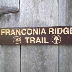 Segnavia intagliato della Franconia Ridge Appalachian Trail US Forestry Service White Mountain National Forest Trail Cartello in legno White Mountains NH