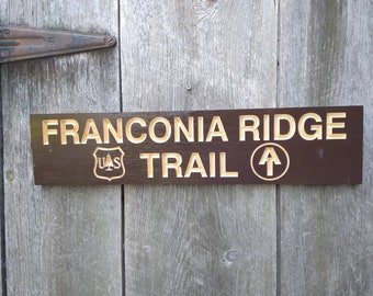 Segnavia intagliato della Franconia Ridge Appalachian Trail US Forestry Service White Mountain National Forest Trail Cartello in legno White Mountains NH