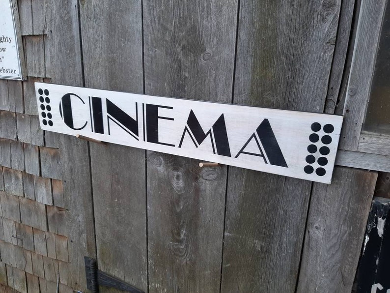 Cinema Sign Wooden Shabby Chic Painted Marquis Marquee movies Media room theatre image 2