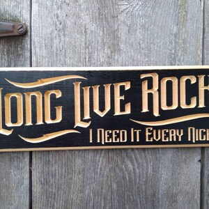 Routed Carved Engraved Sign Long Live Rock The Who black with natural lettering. The Who Fan Gift