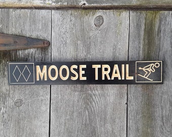 Custom Carved Ski Trail Sign: Black with Natural Wood Lettering