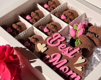 Handmade Belgian Chocolate Bears Gift Box for Mom, Sweet Treat Box