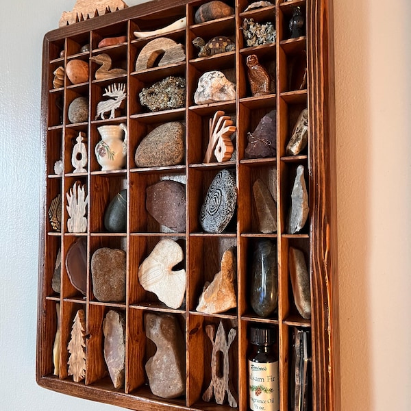 Small Handmade Wooden Printer's Tray: Knick Knack Shelf, Crystal Display
