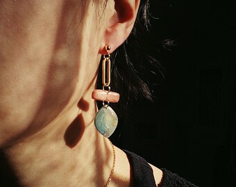 muse no.9  - seaglass blue & rose dangles