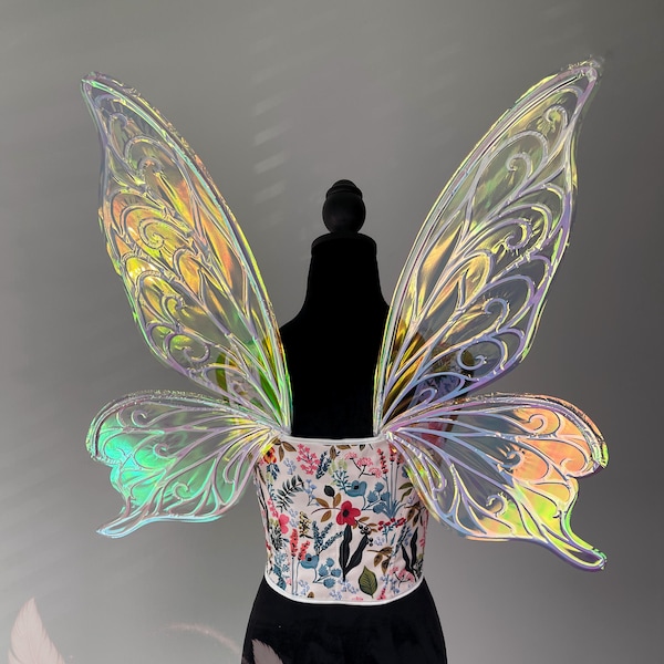 Iridescent fairy wings costume, Elf, Butterfly wings, Forest fairy wings for Cosplay, Festivals,  Halloween costume, Fantasy photoshoot